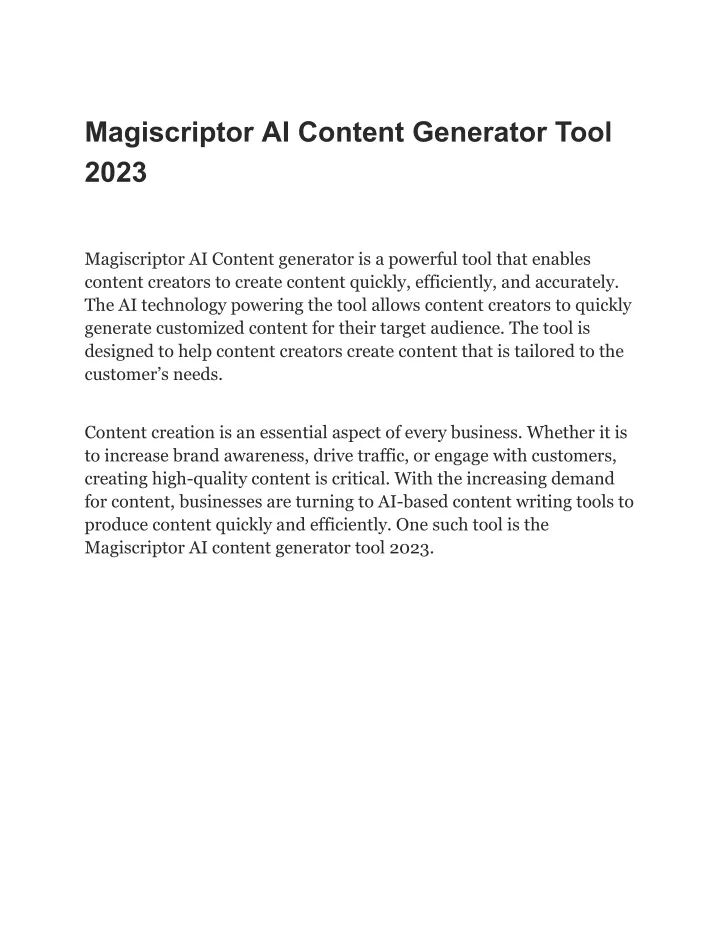magiscriptor ai content generator tool 2023