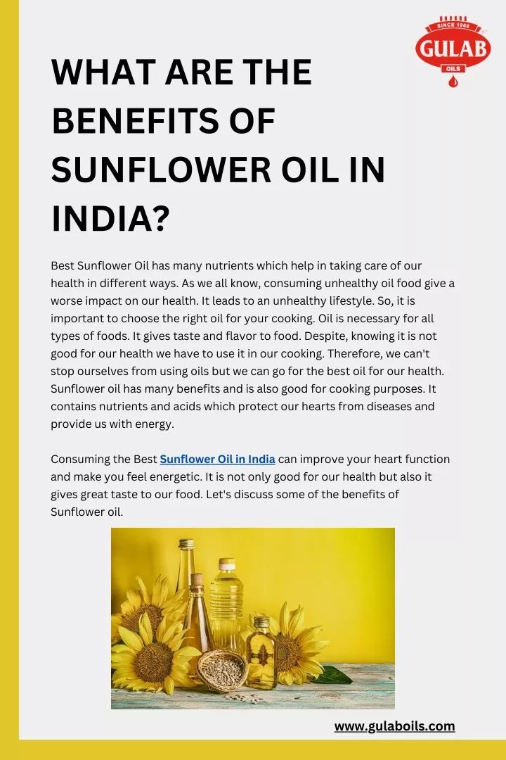 what are the benefits of sunflower oil in india