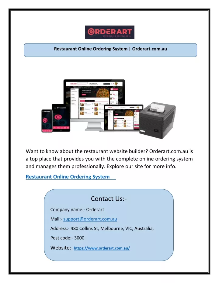 restaurant online ordering system orderart com au