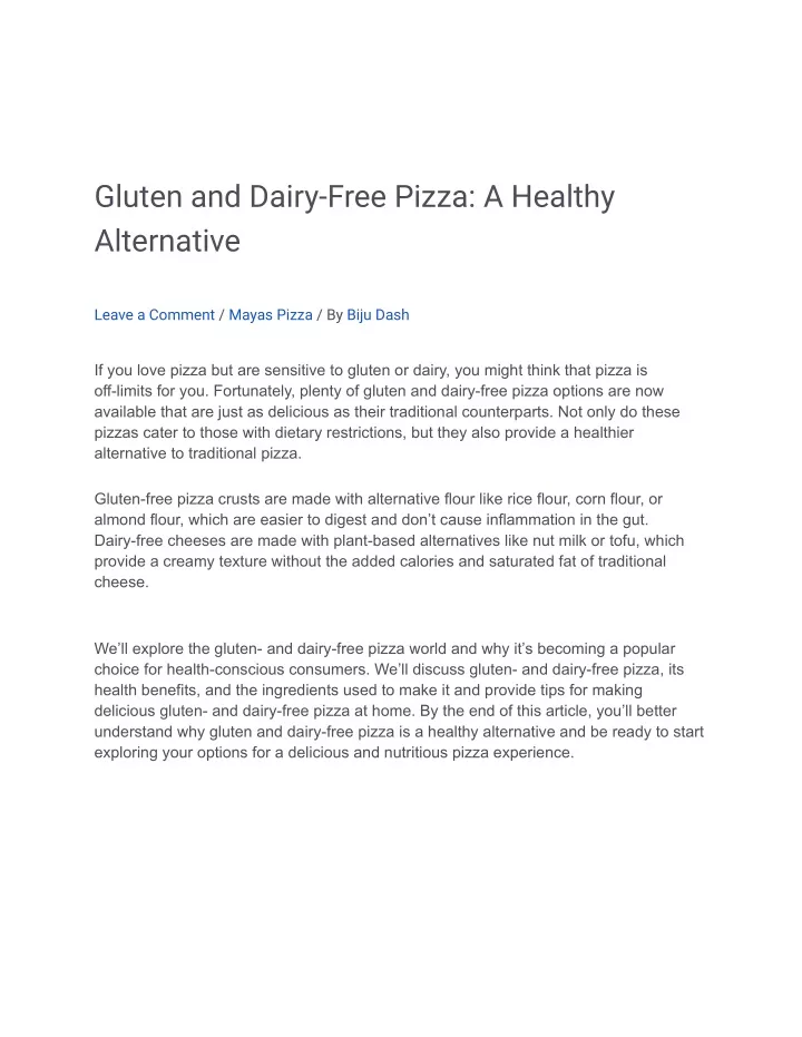 gluten and dairy free pizza a healthy alternative