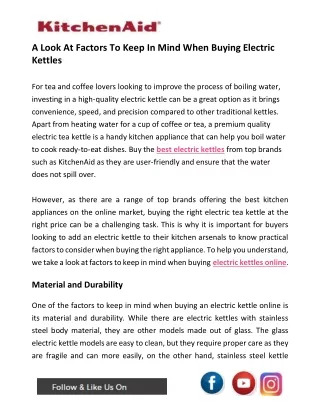 A Look At Factors To Keep In Mind When Buying Electric Kettles