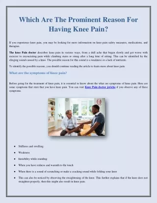 Which Are The Prominent Reason For Having Knee Pain?