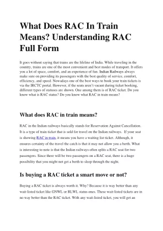 what does rac in train means understanding