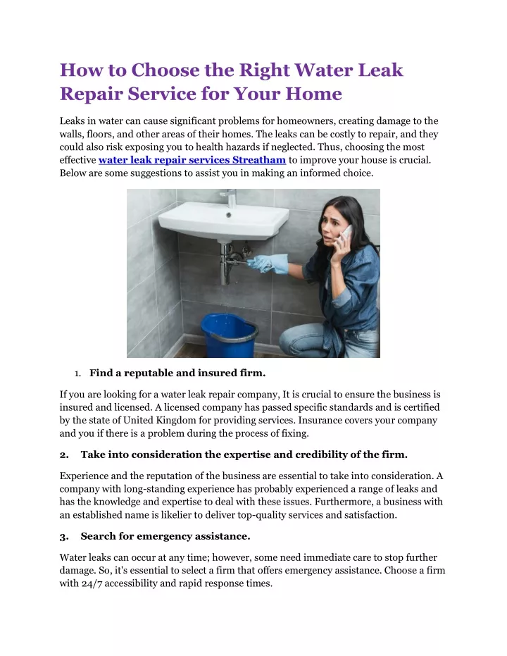 how to choose the right water leak repair service