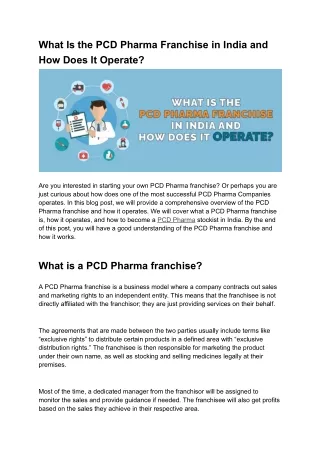 What Is the PCD Pharma Franchise in India and How Does It Operate