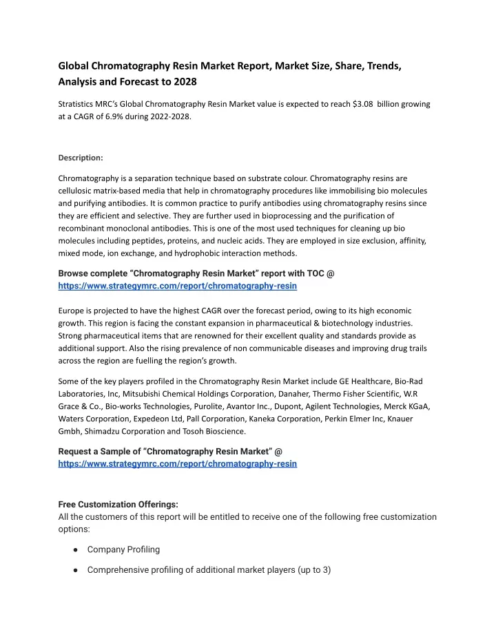 global chromatography resin market report market