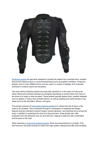 protective jackets are garments designed