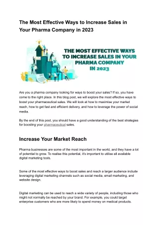 The Most Effective Ways to Increase Sales in Your Pharma Company in 2023