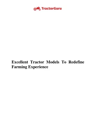 Excellent Tractor Models To Redefine Farming Experience