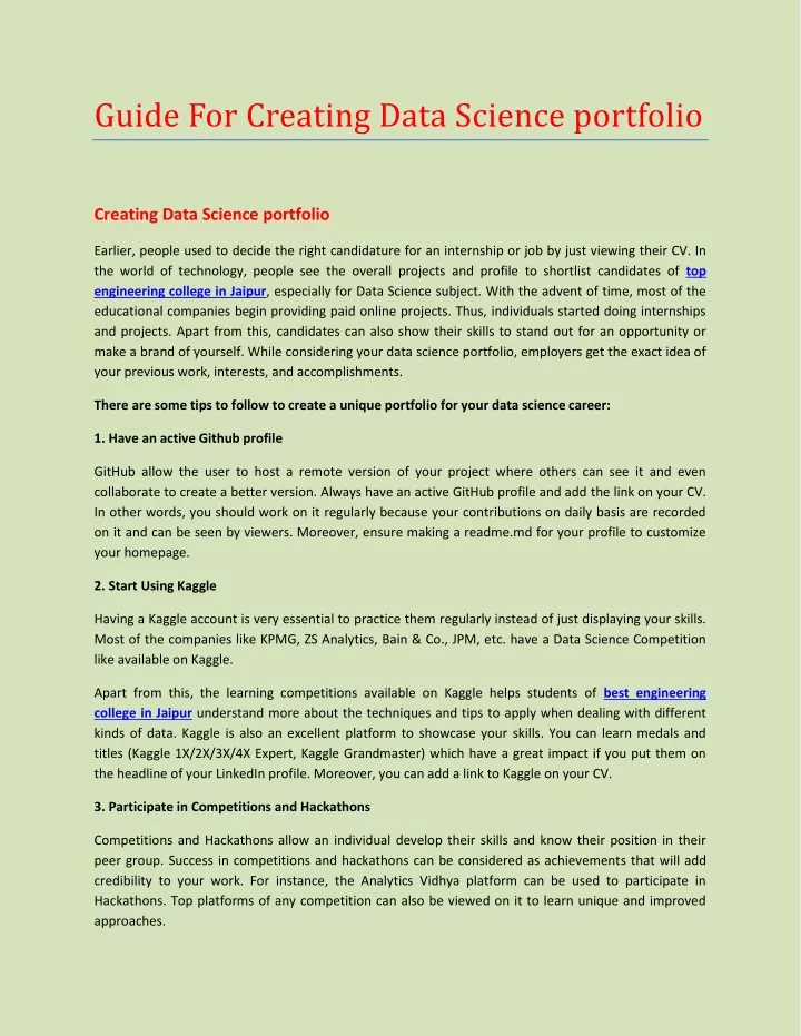 guide for creating data science portfolio