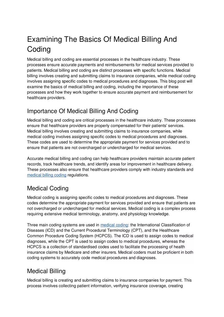 examining the basics of medical billing and coding