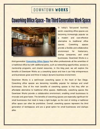 Coworking Office Space - The Third Generation Work Space