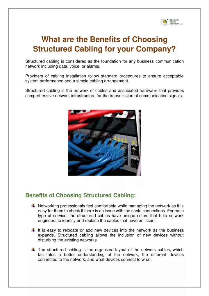 Ppt What Are The Benefits Of Choosing Structured Cabling For Your