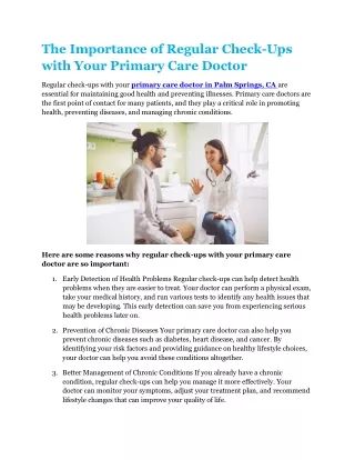 Primary Care Doctor Palm Springs, CA