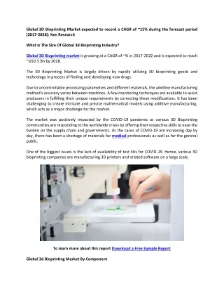 global 3d bioprinting market expected to record