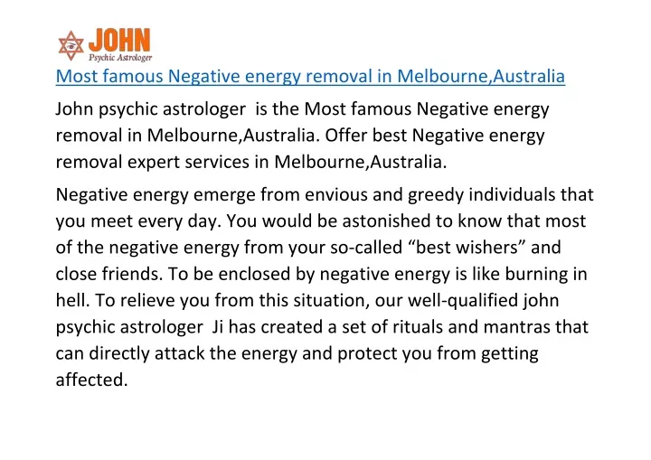 most famous negative energy removal in melbourne