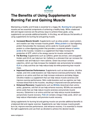 The Benefits of Using Supplements for Burning Fat and Gaining Muscle