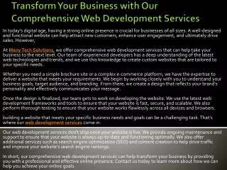 transform your business with our comprehensive web development services