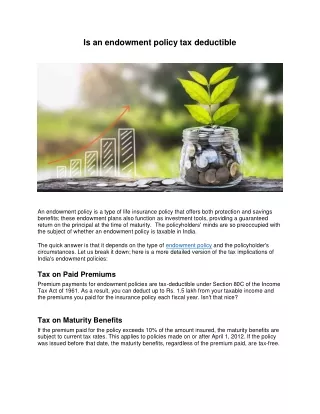 Is an endowment policy tax deductible