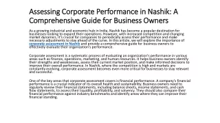 Assessing Corporate Performance in Nashik