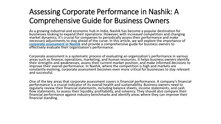 assessing corporate performance in nashik a comprehensive guide for business owners