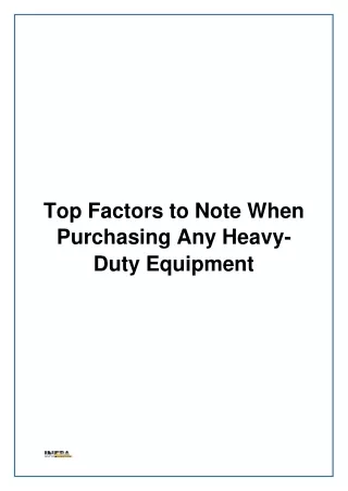Top Factors to Note When Purchasing Any Heavy-Duty Equipment