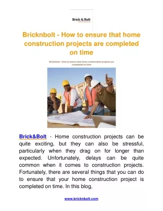 bricknbolt how to ensure that home construction projects are completed on time