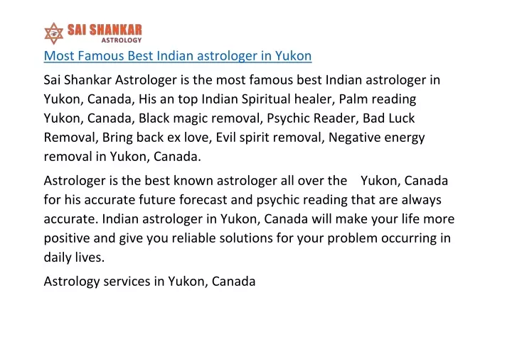 most famous best indian astrologer in yukon