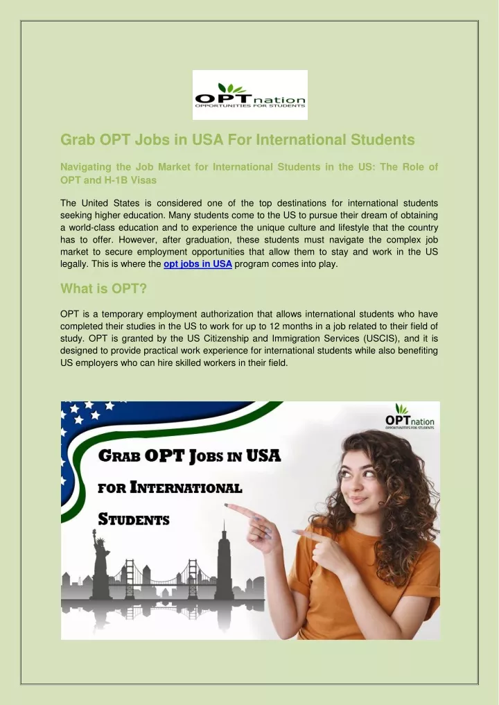 grab opt jobs in usa for international students