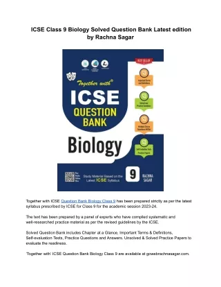 icse class 9 biology solved question bank latest