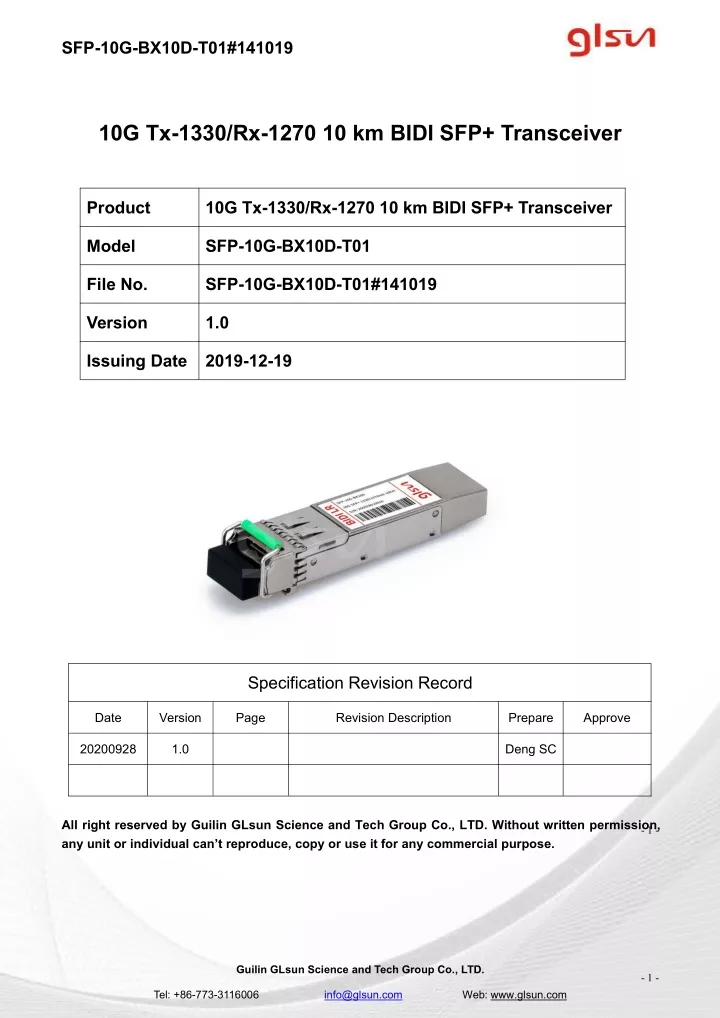 sfp 10g bx10d t01 141019