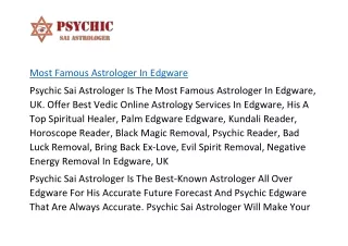 Most Famous Astrologer In Edgware