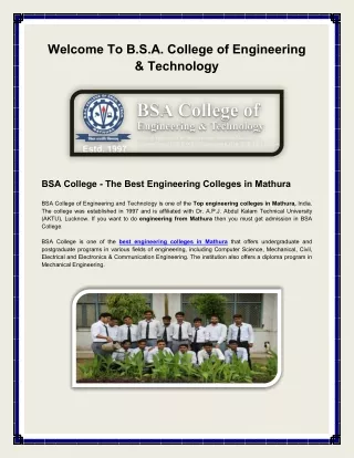 BSA College - The Best Engineering Colleges in Mathura