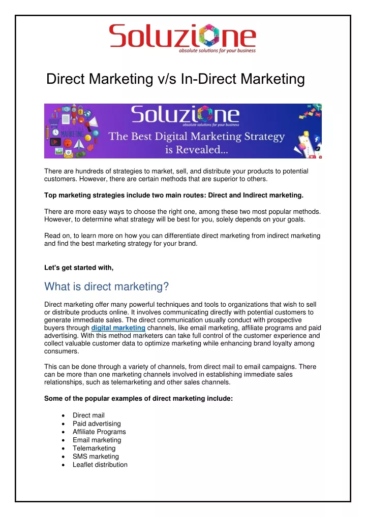 direct marketing v s in direct marketing