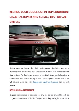 KEEPING YOUR DODGE CAR IN TOP CONDITION - ESSENTIAL REPAIR AND SERVICE TIPS FOR UAE DRIVERS