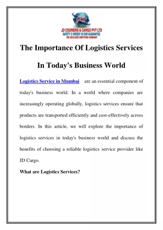 Logistics Service in Mumbai  Call-9870813466