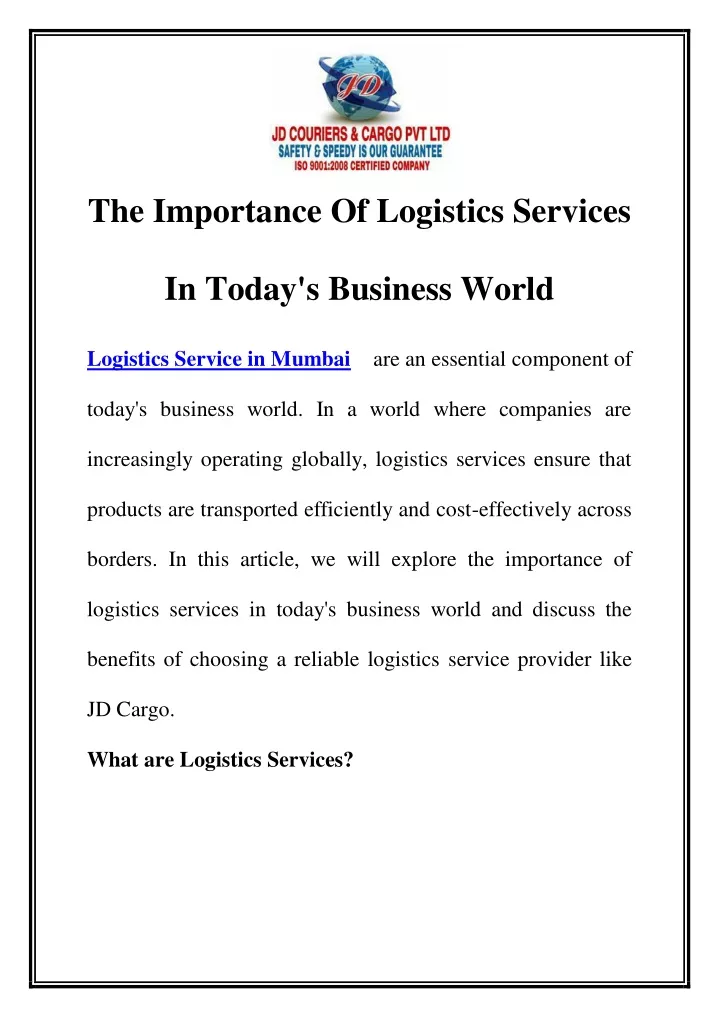 the importance of logistics services