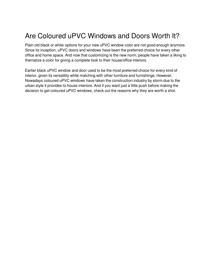 are coloured upvc windows and doors worth