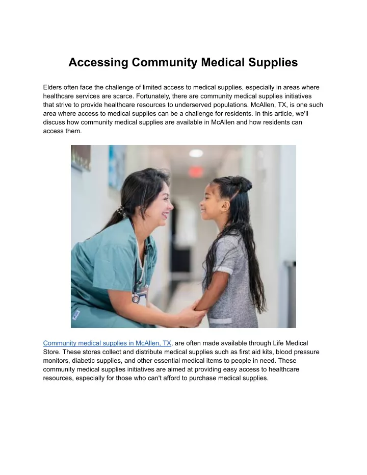 accessing community medical supplies