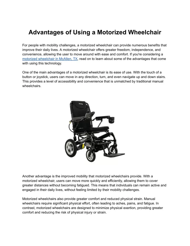 advantages of using a motorized wheelchair