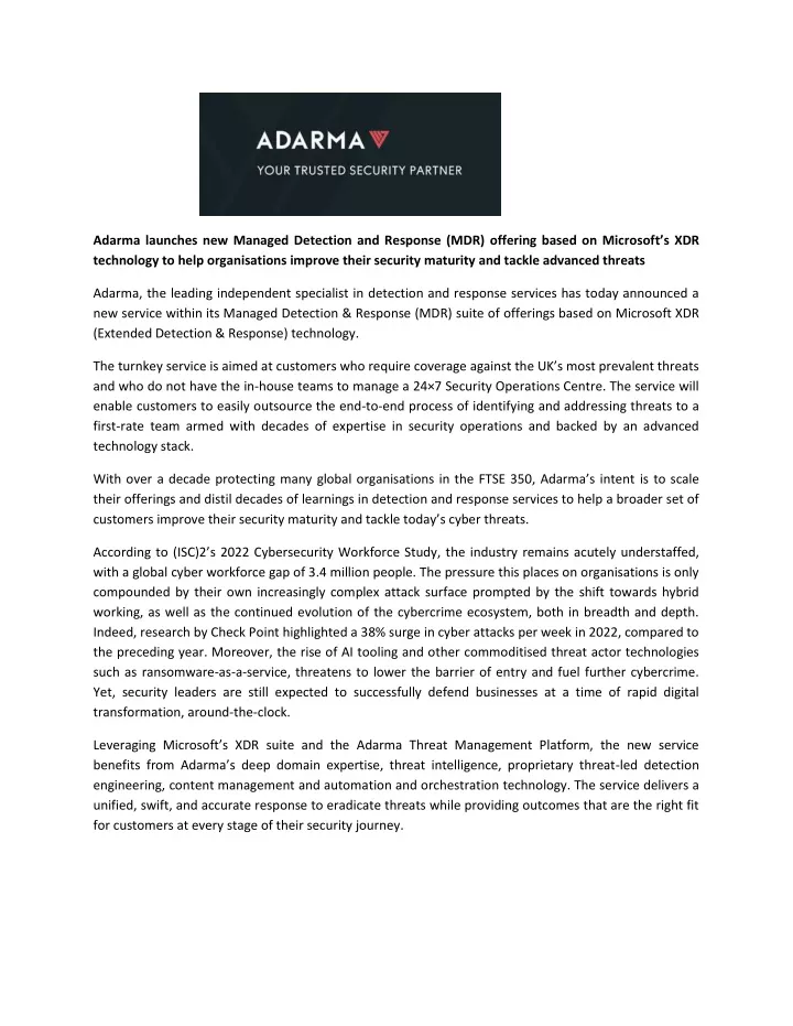 adarma launches new managed detection