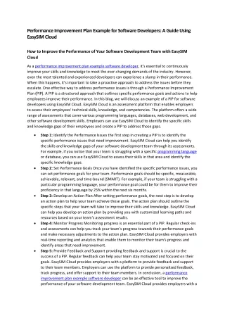 Performance Improvement Plan Example for Software Developers