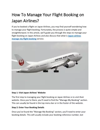 How To Manage Your Flight Booking on Japan Airlines