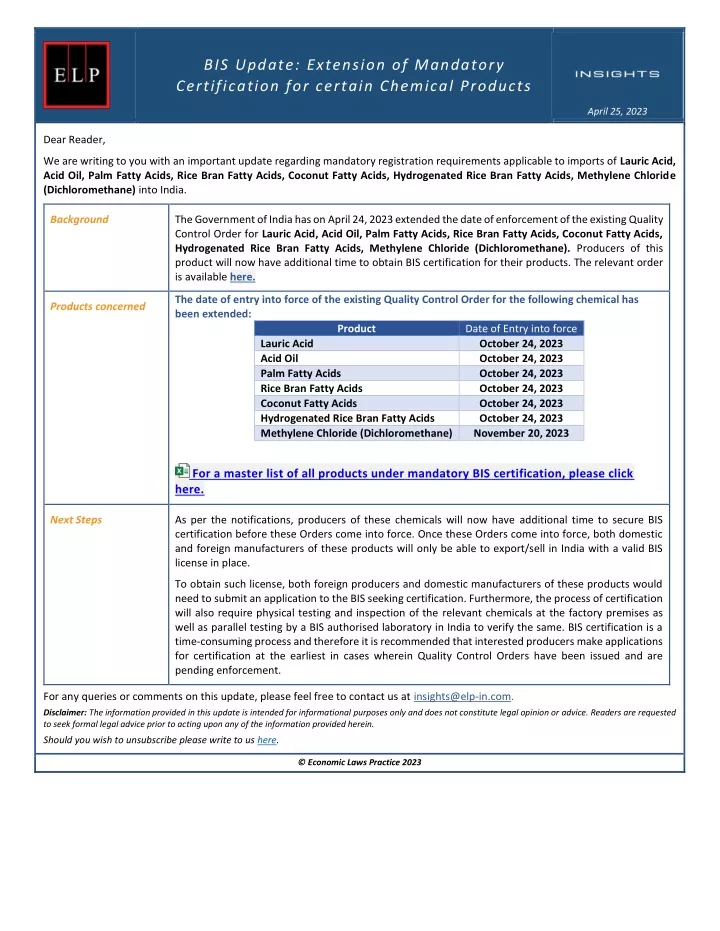 bis update extension of mandatory certification