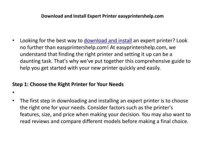 download and install expert printer easyprintershelp com