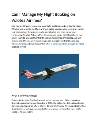 Can I Manage My Flight Booking on Volotea Airlines
