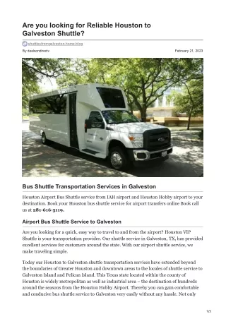 Are you looking for Reliable Houston to Galvestonn Shuttle