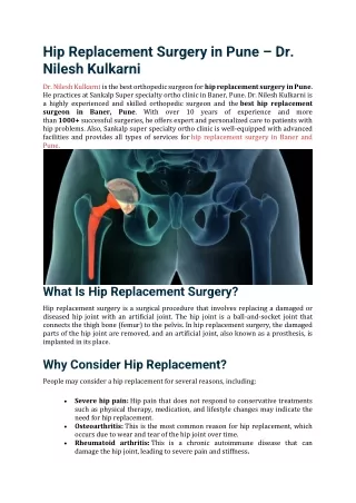 Hip Replacement Surgery in Pune