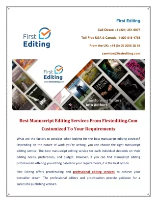 Best Manuscript Editing Services From Firstediting.Com Customized To Your Requirements