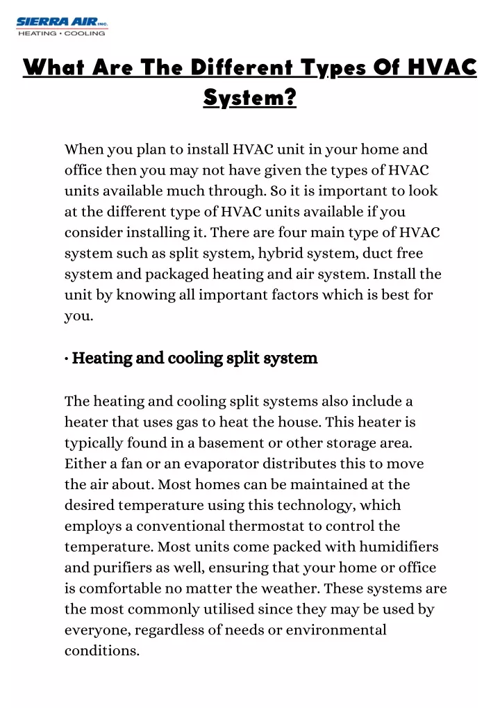 what are the different types of hvac system